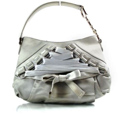 CHRISTIAN DIOR Satin Ballet Evening Bag Silver 